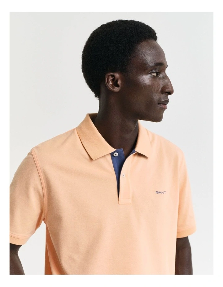 Contrast Piqu Polo Shirt in Peachy Orange image 3