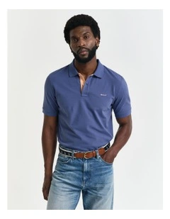 Contrast Piqu Polo Shirt in Dusty Navy