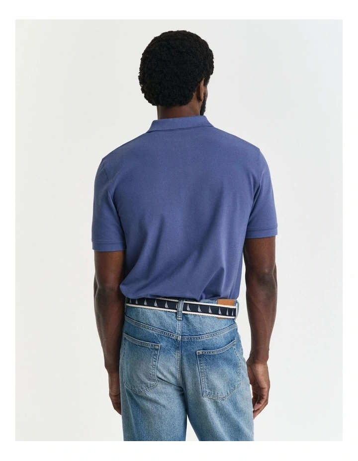 Contrast Piqu Polo Shirt in Dusty Navy image 2