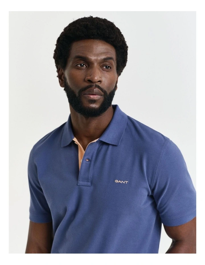 Contrast Piqu Polo Shirt in Dusty Navy image 3