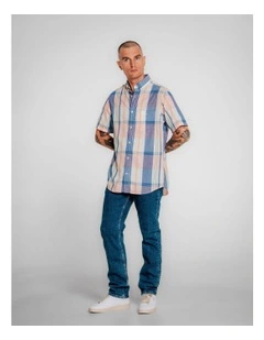 Regular Fit Short Sleeve Madras Shirt in Eggshell