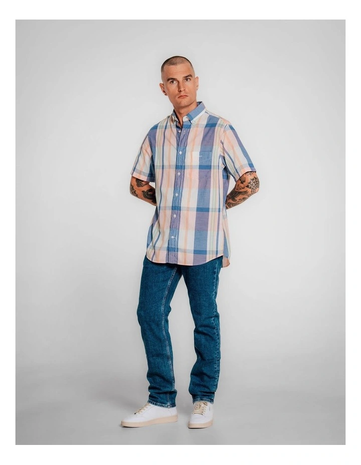Regular Fit Short Sleeve Madras Shirt in Eggshell image 1