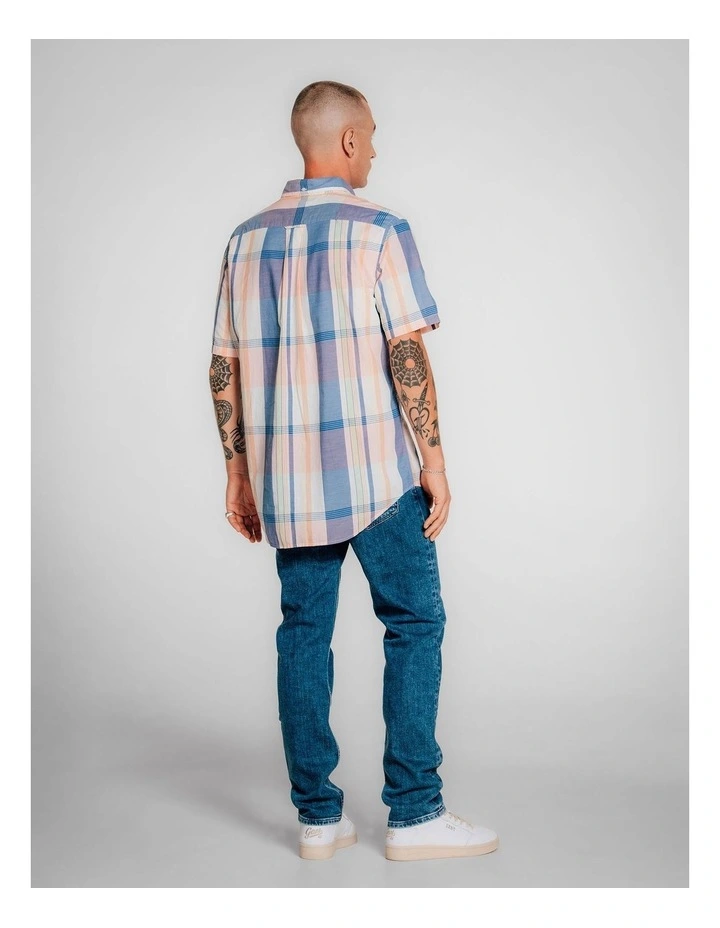 Regular Fit Short Sleeve Madras Shirt in Eggshell image 2