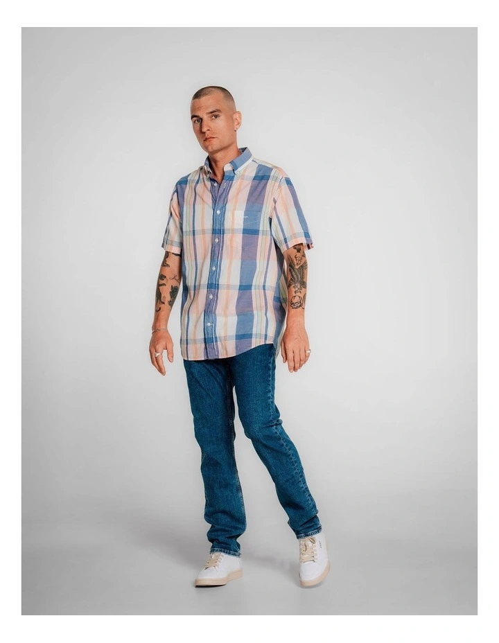 Regular Fit Short Sleeve Madras Shirt in Eggshell image 3