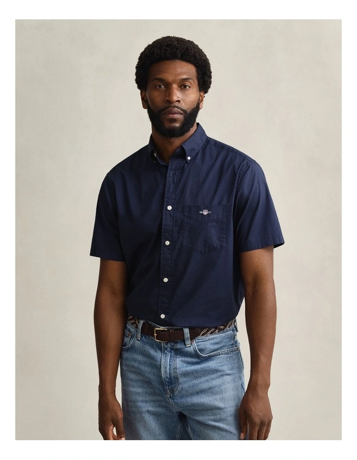 Regular Fit Poplin Short Sleeve Shirt in Marine image 1