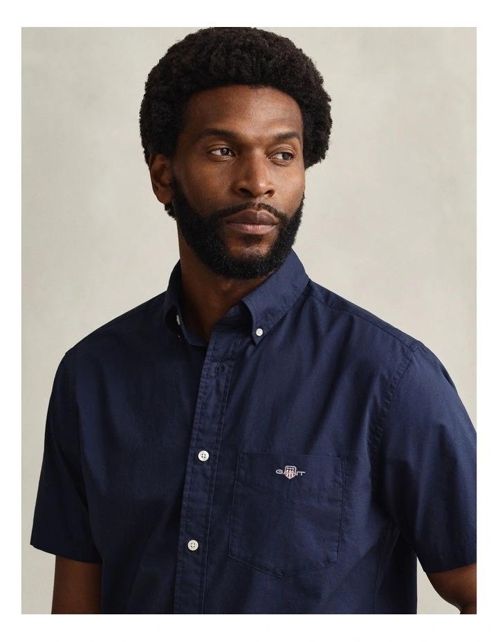 Regular Fit Poplin Short Sleeve Shirt in Marine image 4
