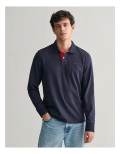 Contrast Piqu Rugger in Evening Blue