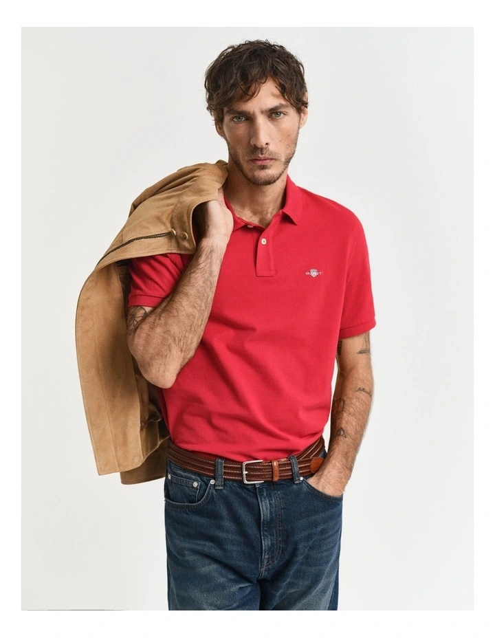 Regular Fit Pique Polo Shirt in Ruby Red image 1