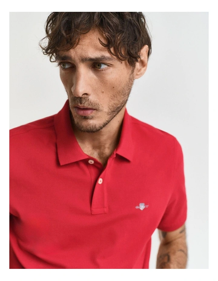 Regular Fit Pique Polo Shirt in Ruby Red image 4