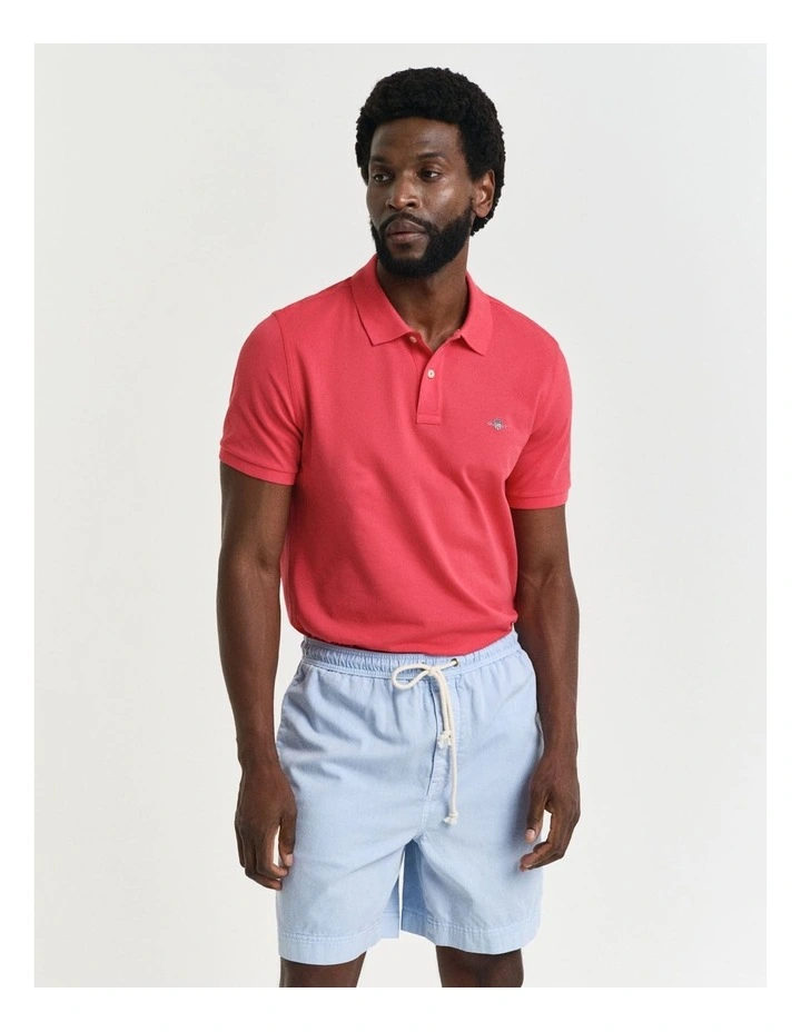 Regular Fit Pique Polo Shirt in Watermelon Red image 1