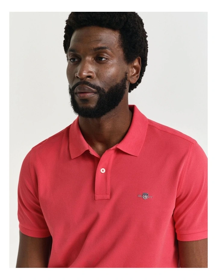 Regular Fit Pique Polo Shirt in Watermelon Red image 3