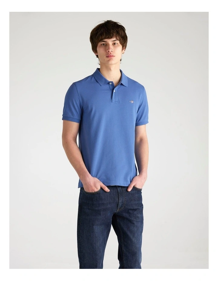Slim Fit Pique Polo Shirt in Rich Blue image 1