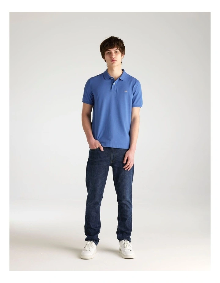 Slim Fit Pique Polo Shirt in Rich Blue image 3