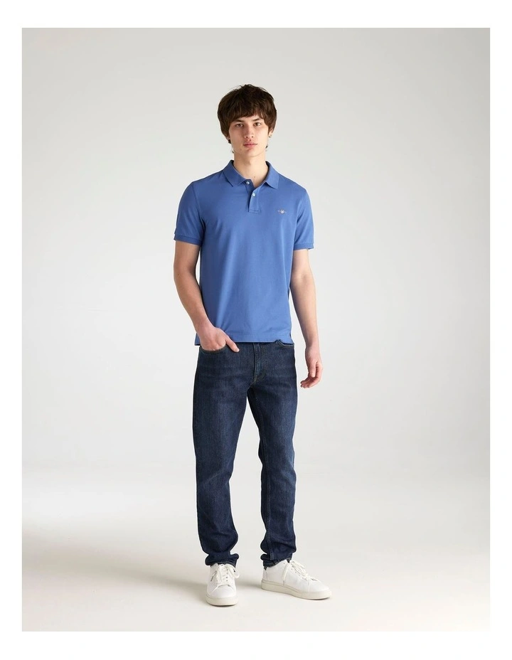 Slim Fit Pique Polo Shirt in Rich Blue image 4