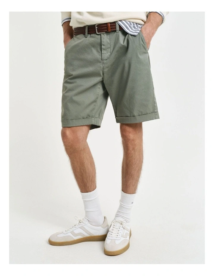 Regular Fit Sunfaded Chino Shorts in Kalamata Green image 1