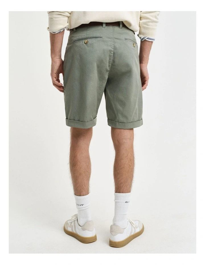 Regular Fit Sunfaded Chino Shorts in Kalamata Green image 2