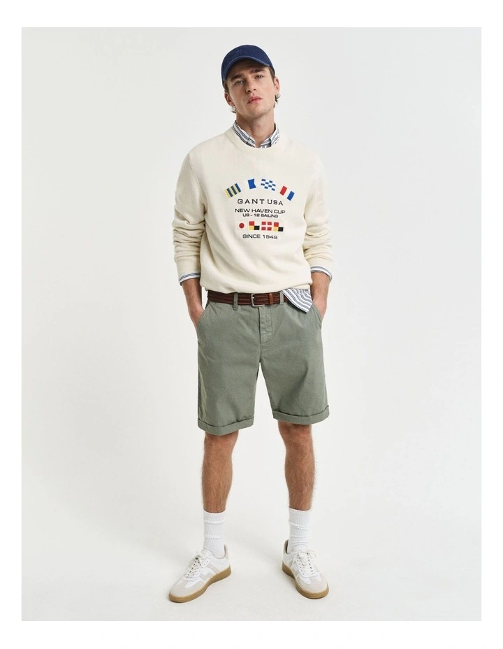 Regular Fit Sunfaded Chino Shorts in Kalamata Green image 3
