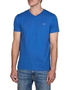 Slim Fit Shield V-Neck T-Shirt in Rich Blue