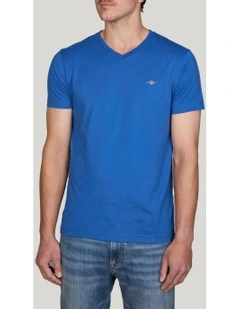 Slim Fit Shield V-Neck T-Shirt in Rich Blue