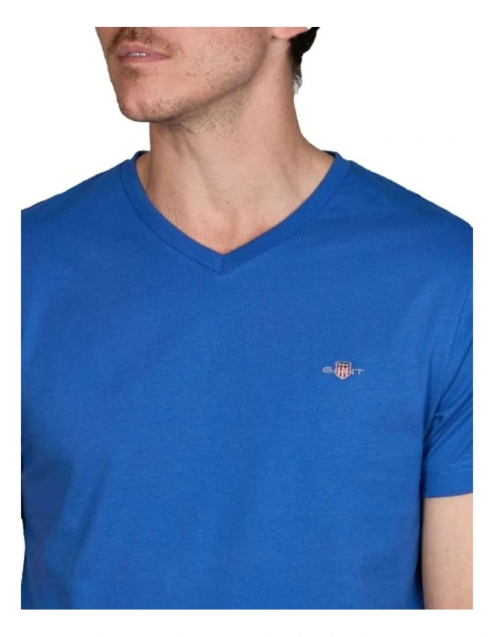 Slim Fit Shield V-Neck T-Shirt in Rich Blue image 3