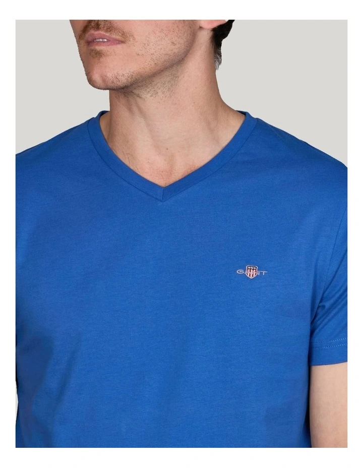 Slim Fit Shield V-Neck T-Shirt in Rich Blue image 3