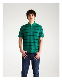 Striped Polo Shirt in Deep Green