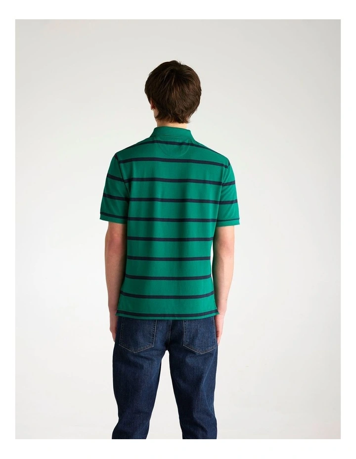 Striped Polo Shirt in Deep Green image 2