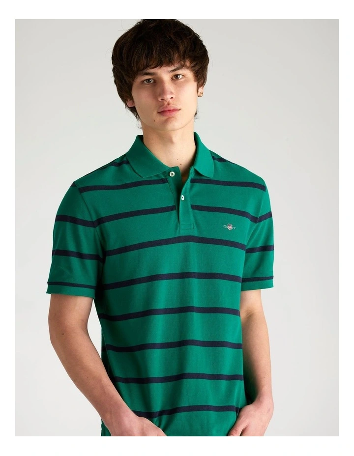 Striped Polo Shirt in Deep Green image 3