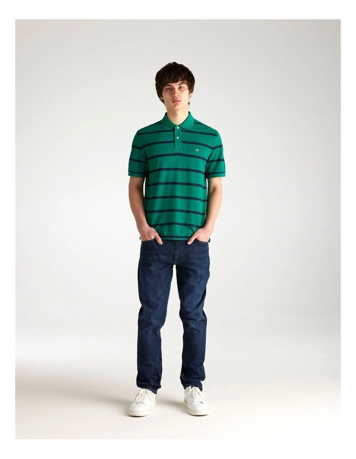 Striped Polo Shirt in Deep Green image 4