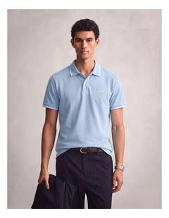 Tipped Pique Polo Shirt in Fresh Blue