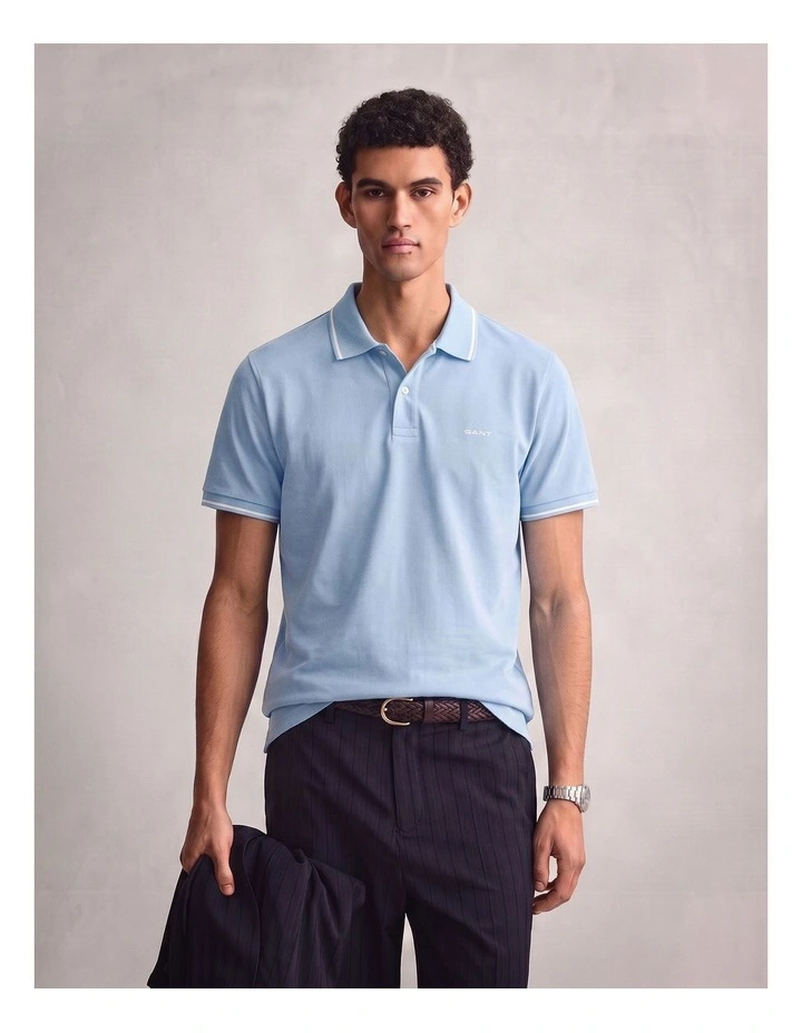 Tipped Pique Polo Shirt in Fresh Blue image 1