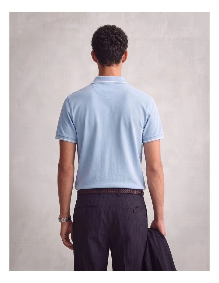 Tipped Pique Polo Shirt in Fresh Blue image 2