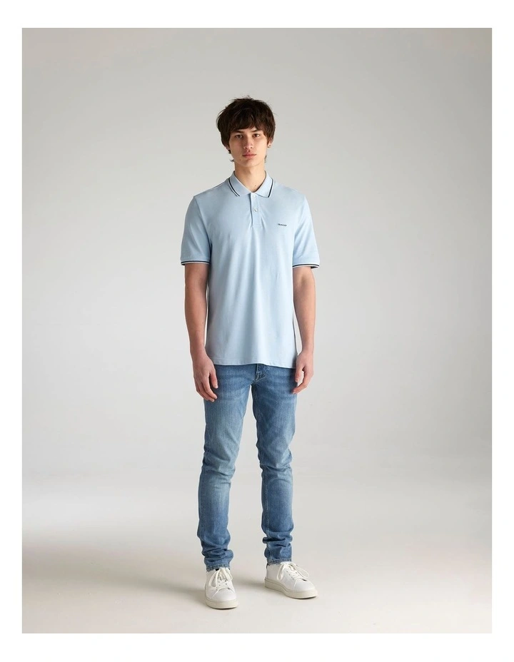 Tipped Pique Polo Shirt in Fresh Blue image 3