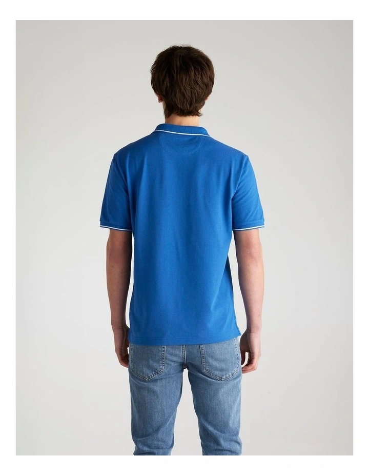 Tipped Pique Polo Shirt in Rich Blue image 2