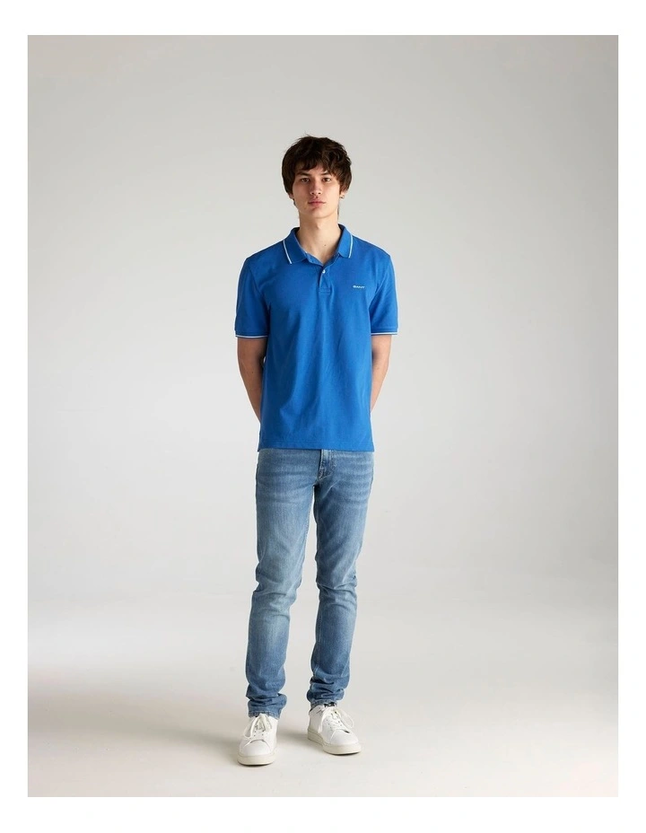 Tipped Pique Polo Shirt in Rich Blue image 3