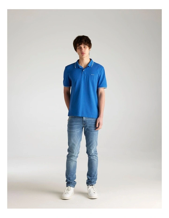 Tipped Pique Polo Shirt in Rich Blue image 4