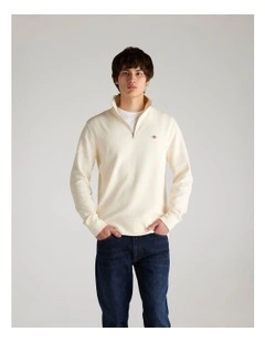 Textured Half Zip Sweat in Cream