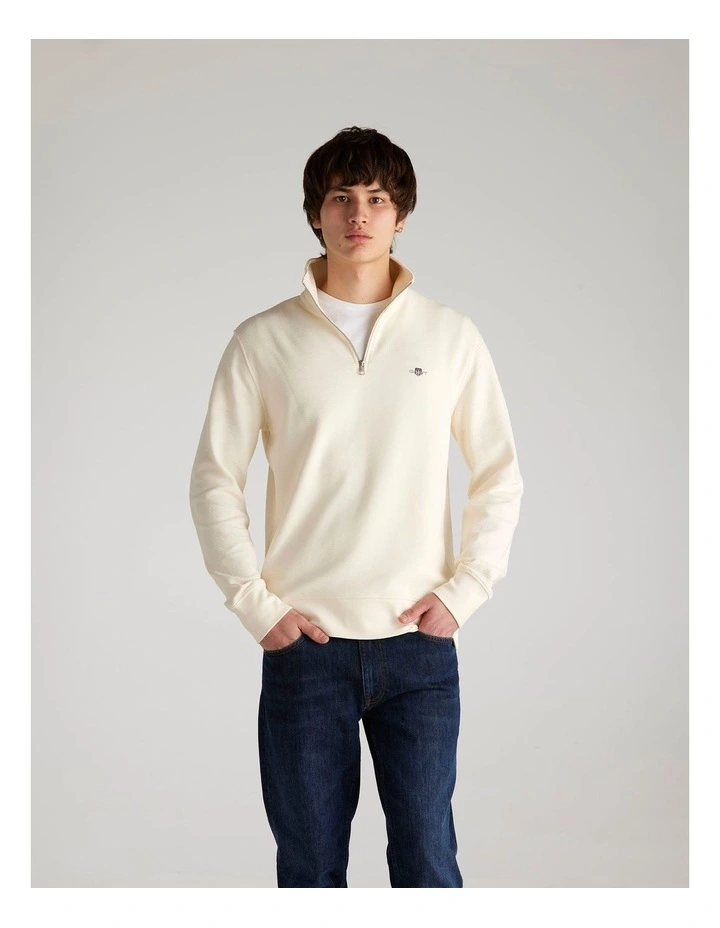 Textured Half Zip Sweat in Cream image 1