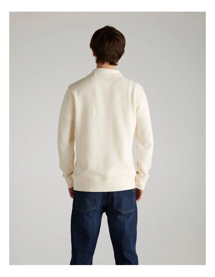 Textured Half Zip Sweat in Cream image 2