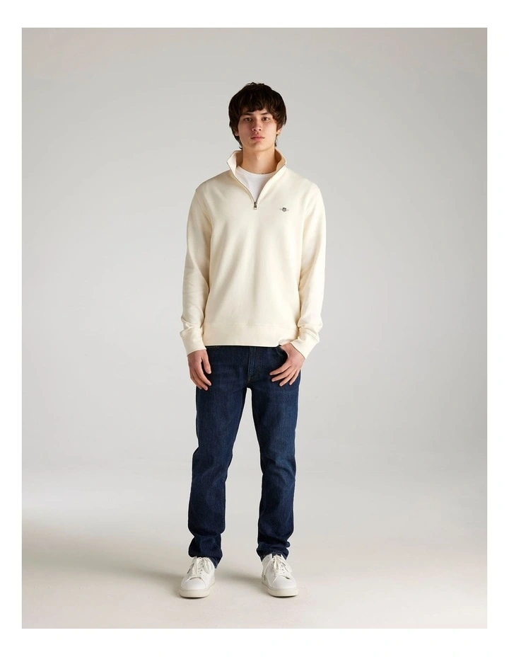 Textured Half Zip Sweat in Cream image 3