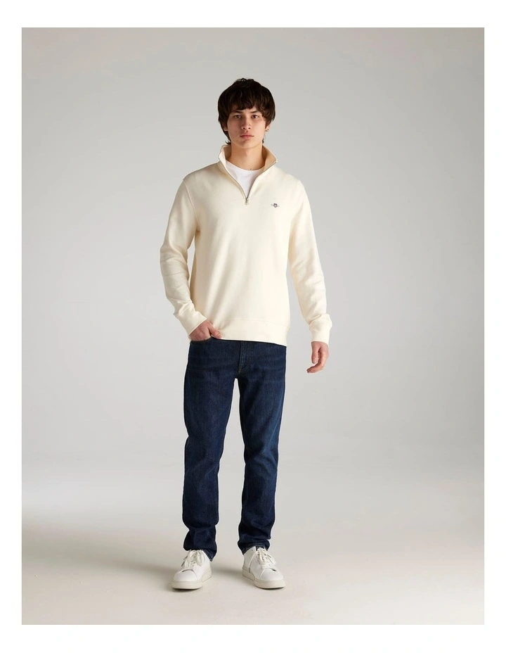 Textured Half Zip Sweat in Cream image 4