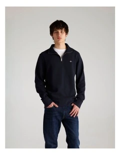 Textured Half Zip Sweat in Evening Blue