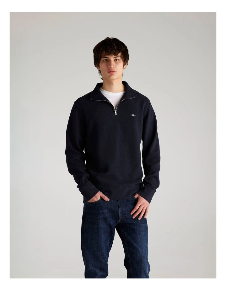 Textured Half Zip Sweat in Evening Blue image 1