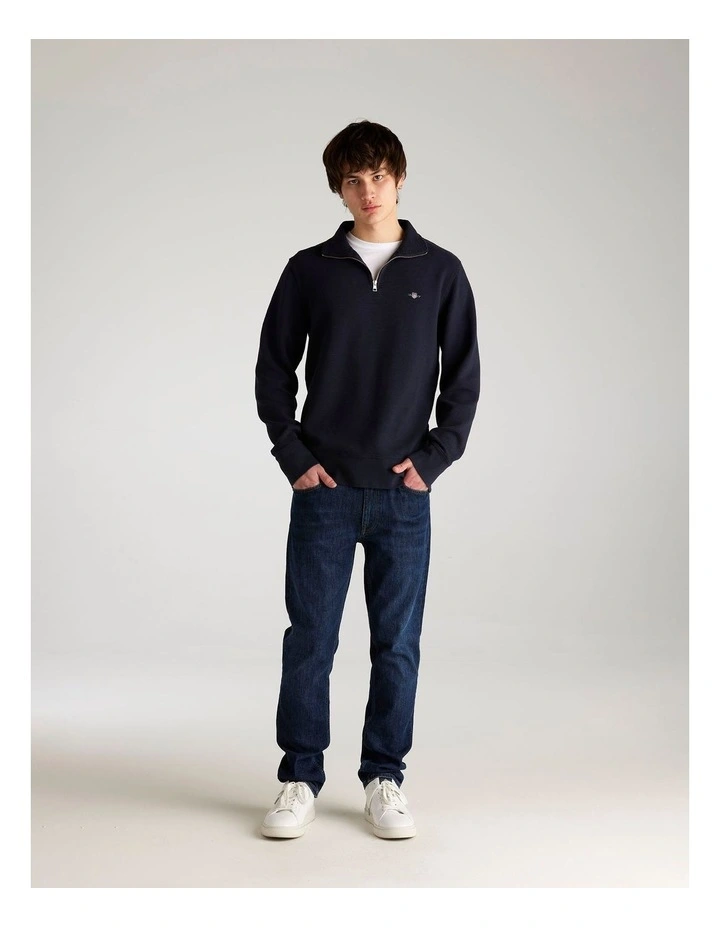 Textured Half Zip Sweat in Evening Blue image 3