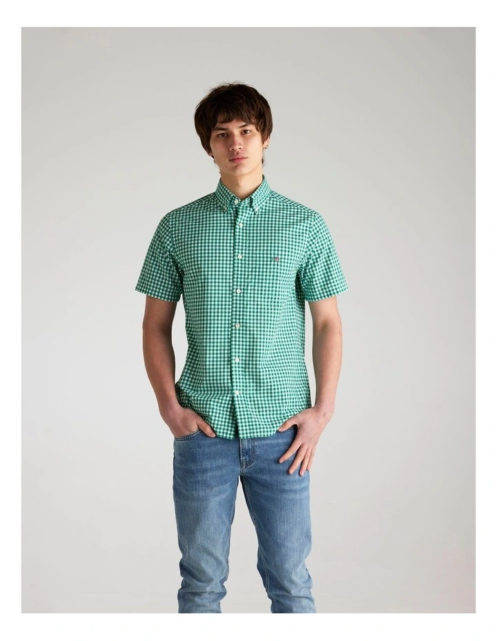 Regular Fit Poplin Short Sleeve Shirt in Deep Green image 1