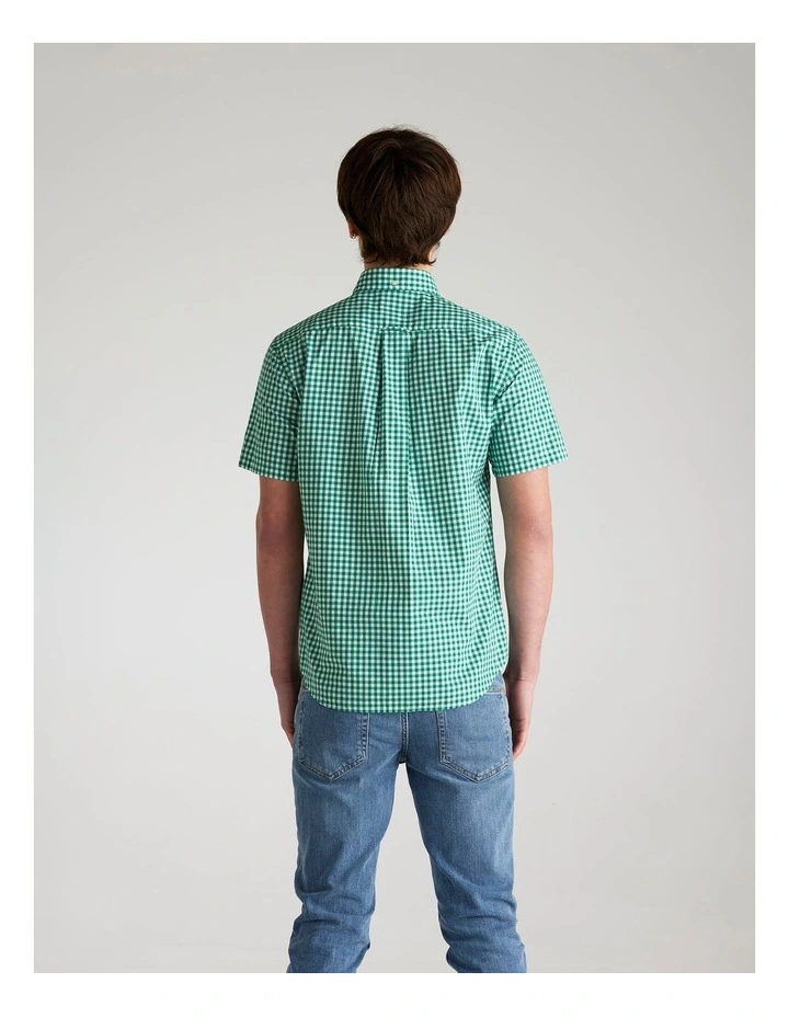Regular Fit Poplin Short Sleeve Shirt in Deep Green image 2