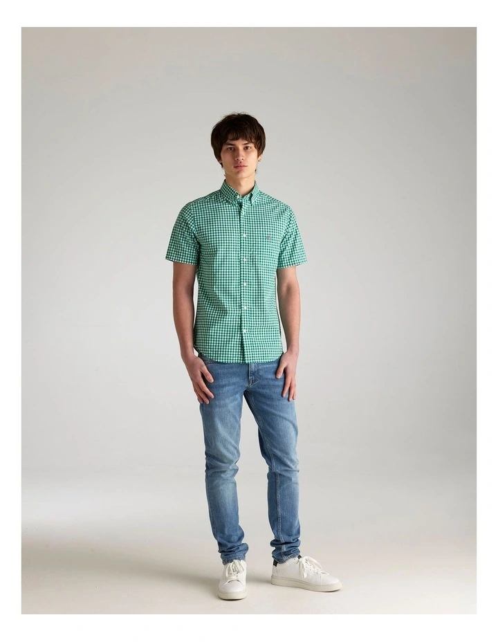 Regular Fit Poplin Short Sleeve Shirt in Deep Green image 3