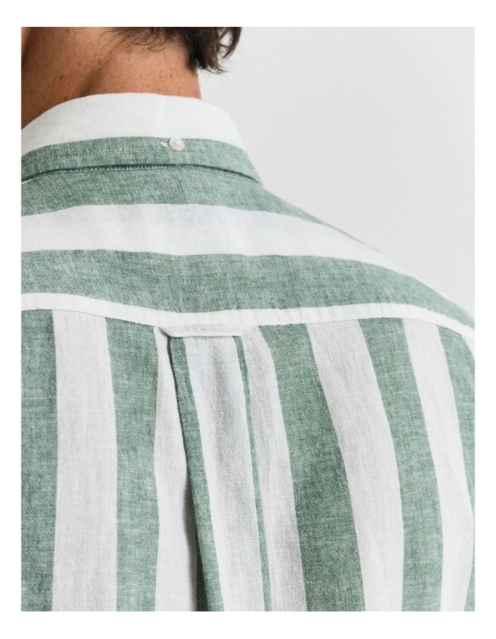 Regular Fit Striped Cotton Linen Short Sleeve Shirt in Woody Green image 4