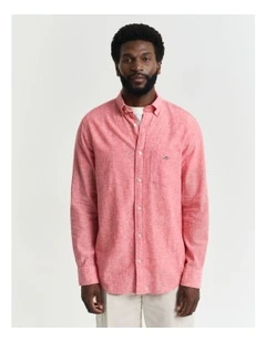 Regular Fit Cotton Linen Shirt in Brick Red