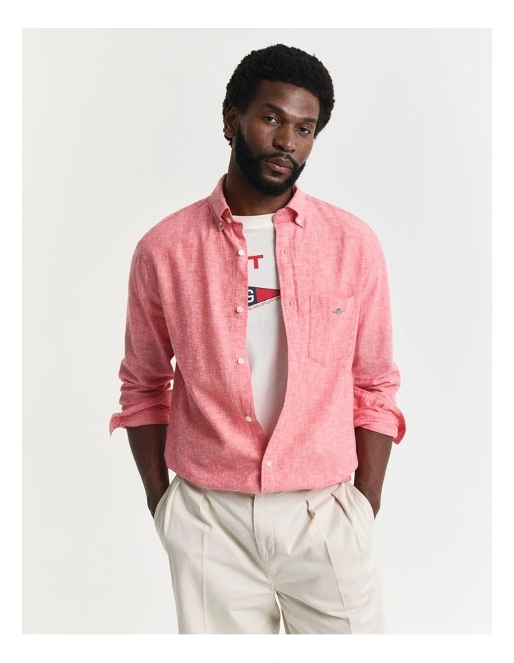Regular Fit Cotton Linen Shirt in Brick Red image 3